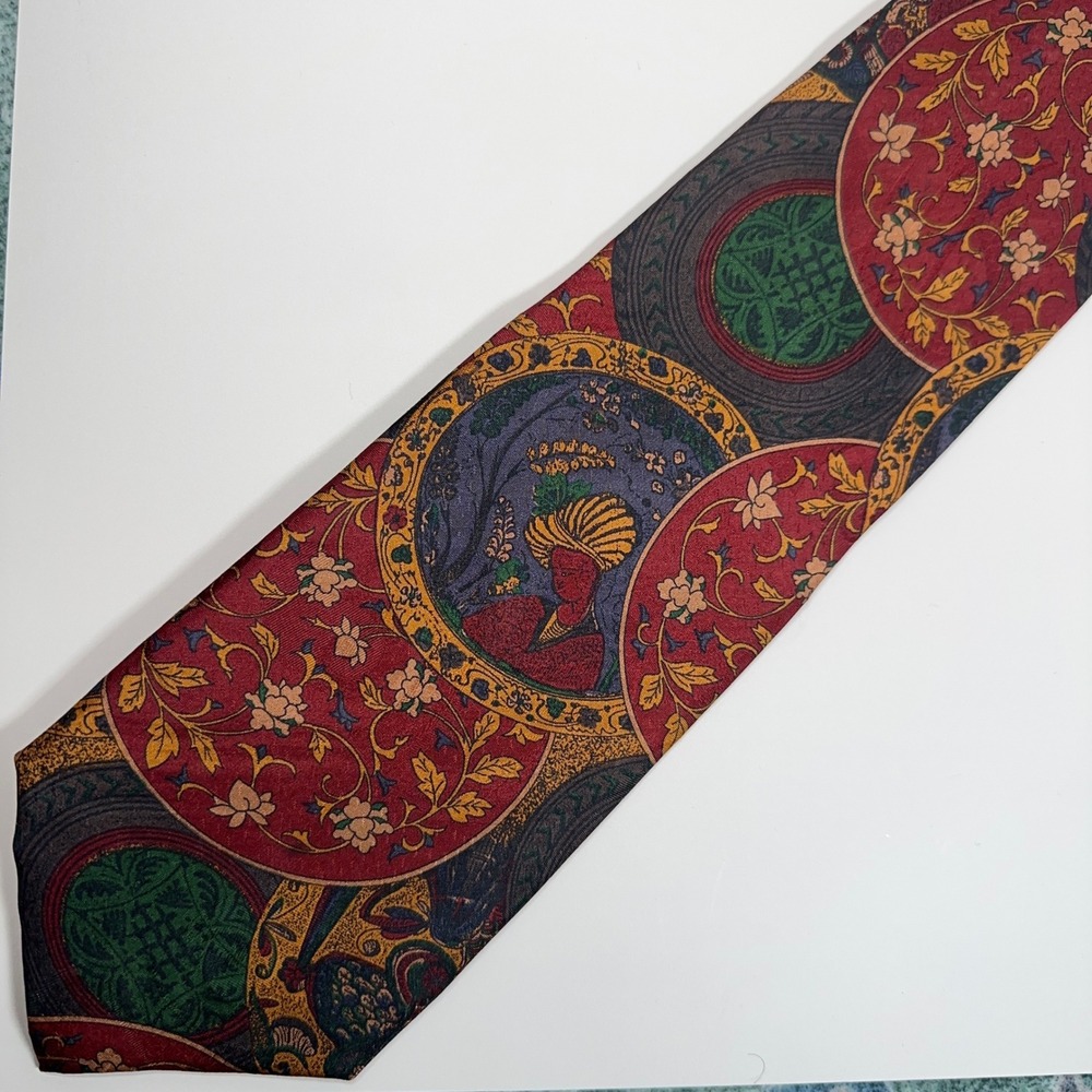 VTG Hilditch & Key‎ Silk Tie Oxblood Ornamental Saks Ornate Medallion Ottoman